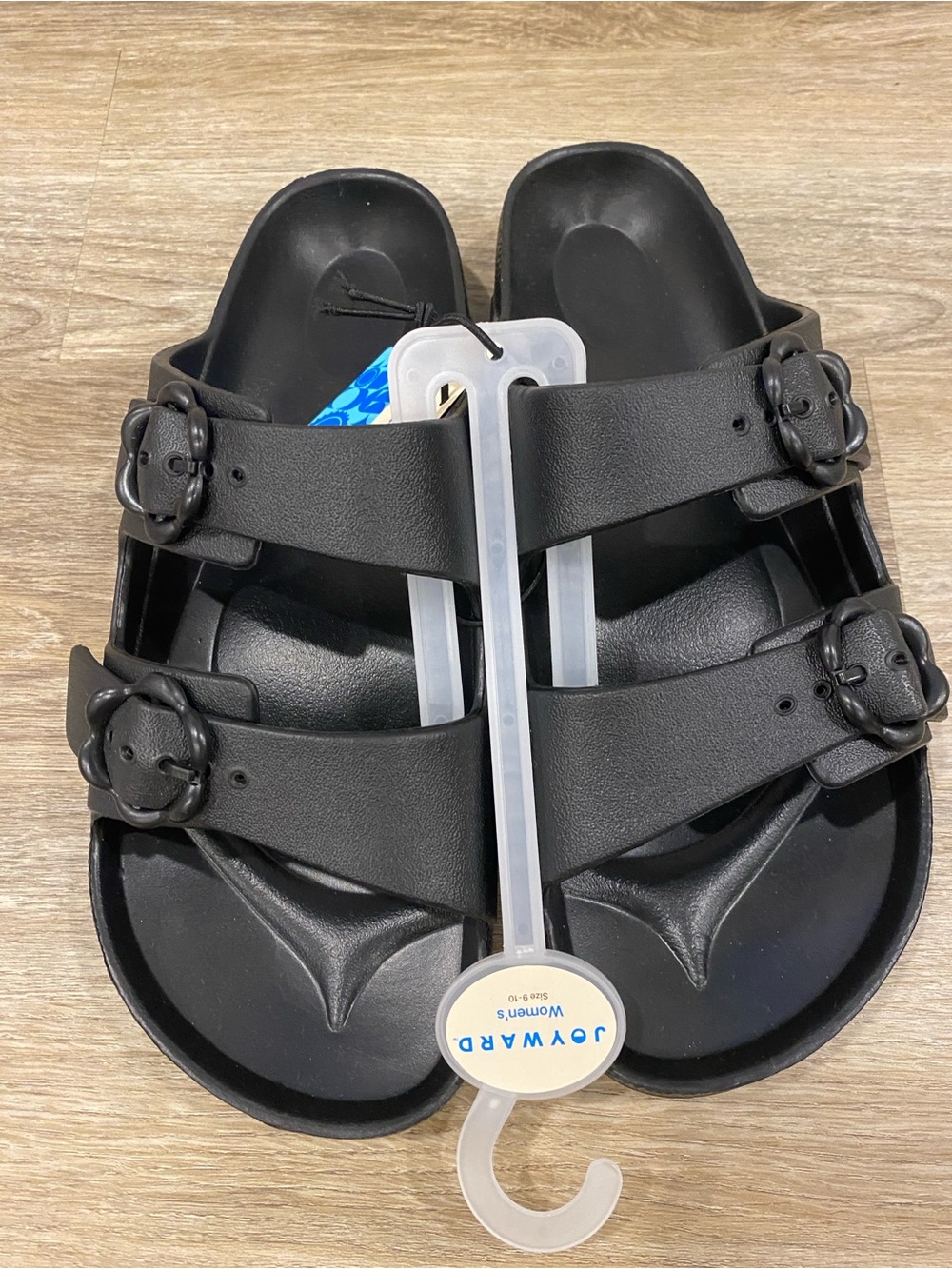 Women’s Black Double-Strap Slide Sandals with Adjustable Buckles